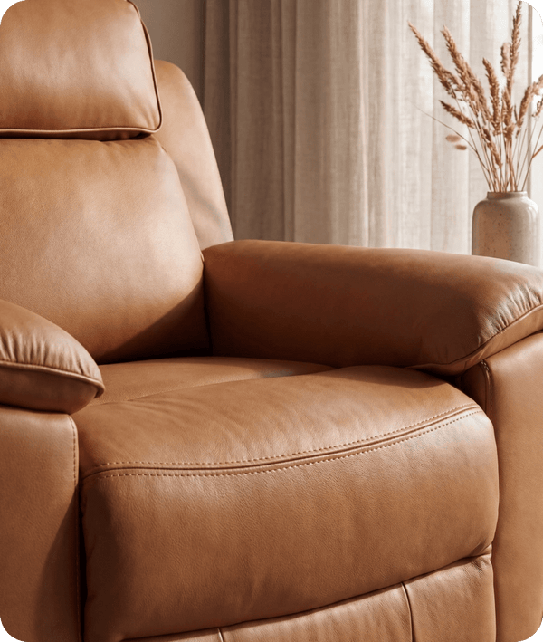 Leo Genuine Leather Caramel Armchair with Electric Power Recliner