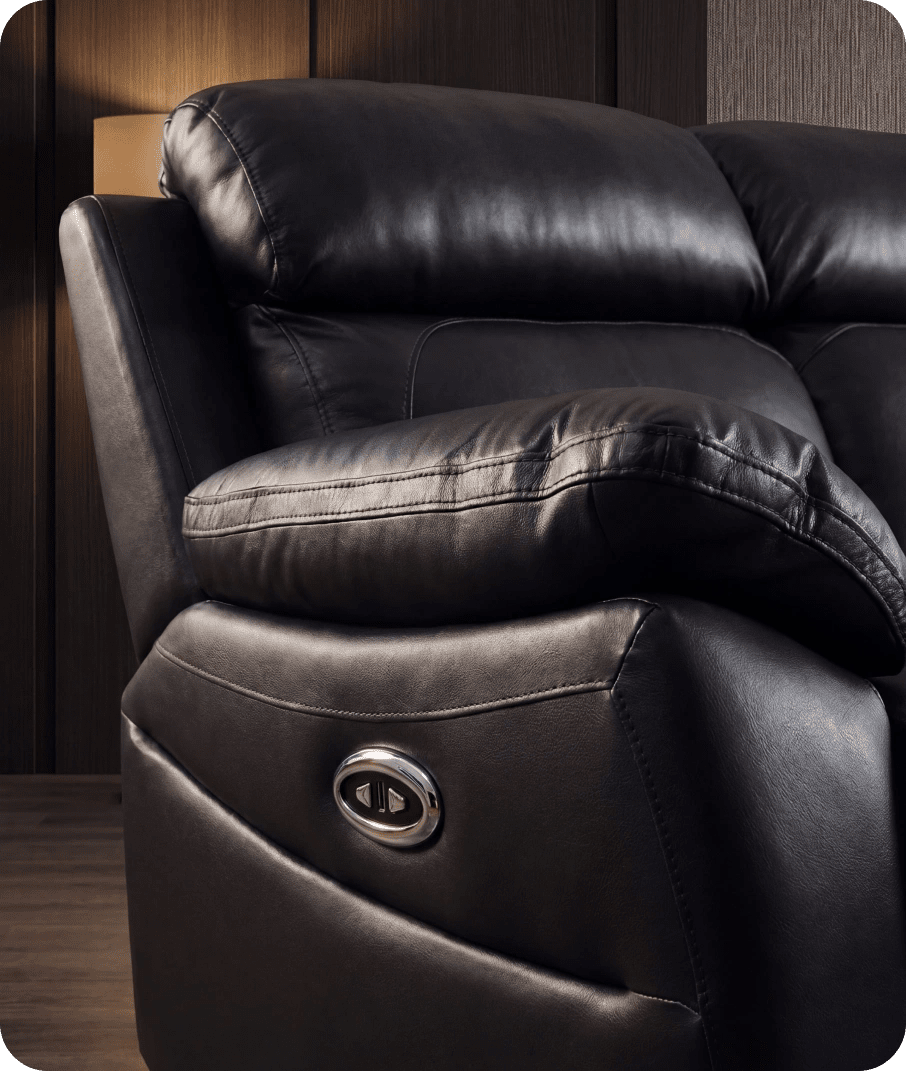 Torino Genuine Leather Black  Electric Power Recliner 2 Seater