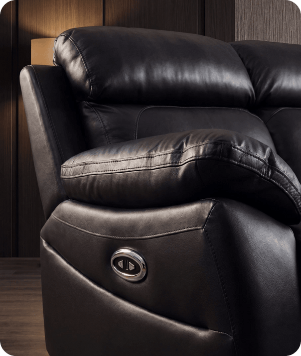 Torino Genuine Leather Black  Electric Power Recliner 2 Seater