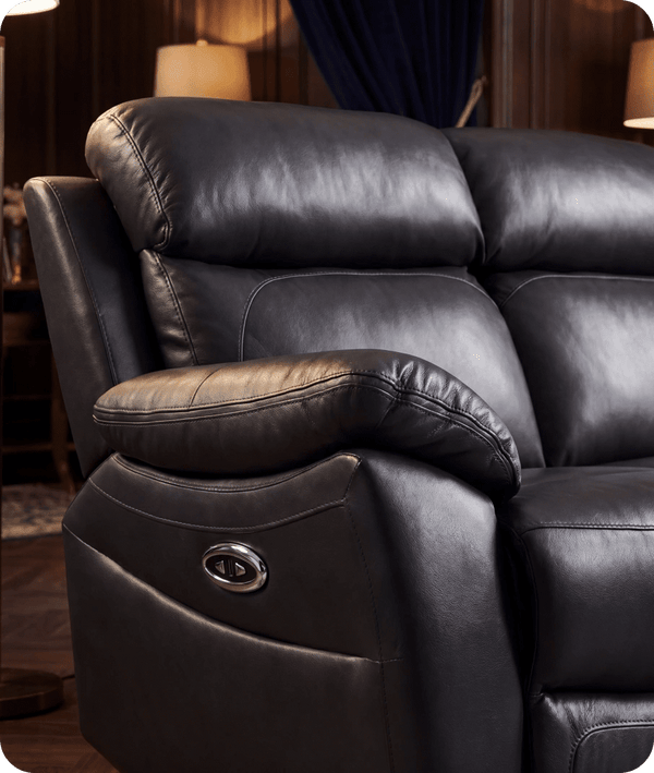 Torino Genuine Leather Black Electric Power Recliner 3 Seater