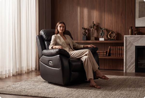 Torino Genuine Leather Black  Electric Power Recliner Armchair