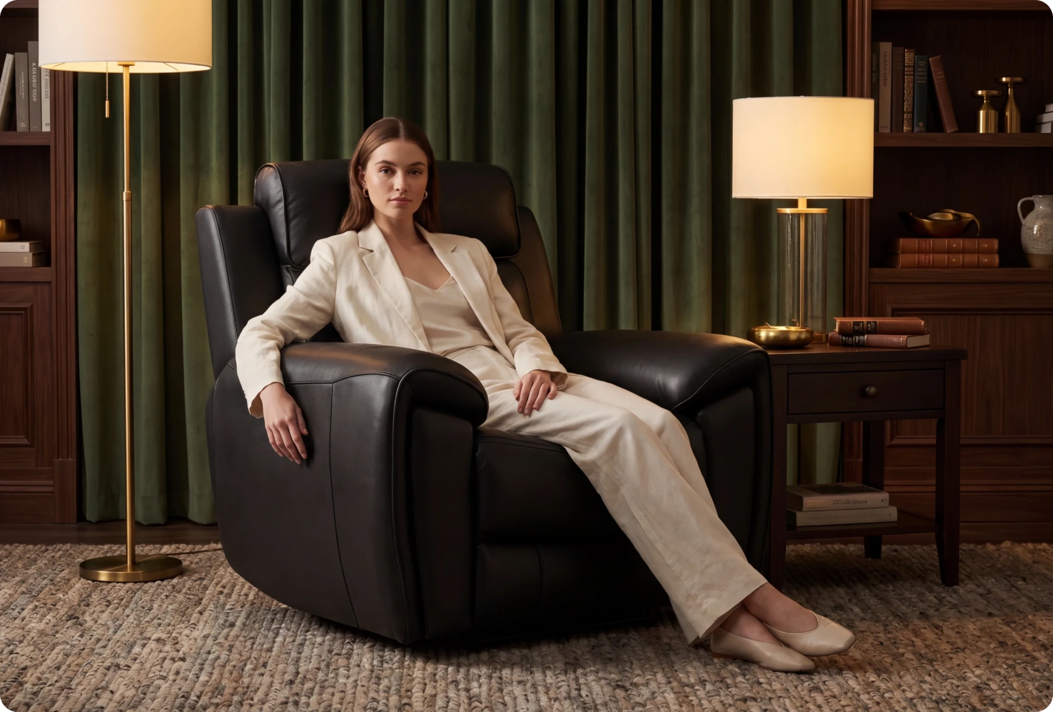 Leo Genuine Leather Black Electric Power Recliner Armchair