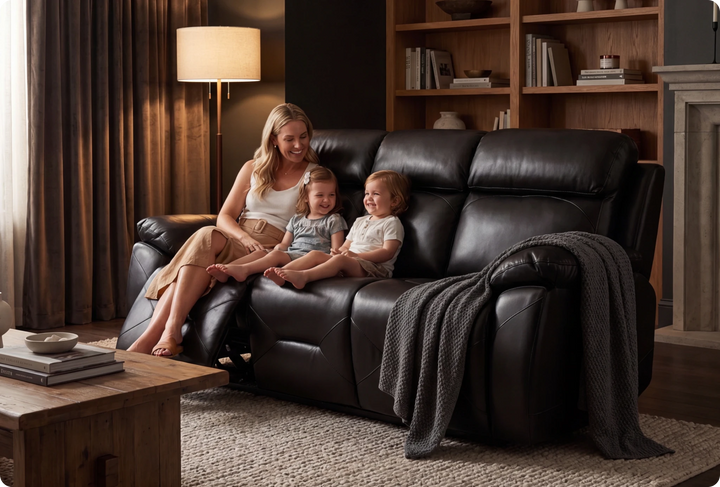 Milano Genuine Leather Black Electric Power Recliner 3 Seater Sofa