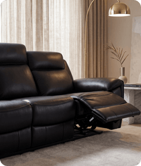 Leo Genuine Leather Black Electric Power Recliner 3 Seater Sofa