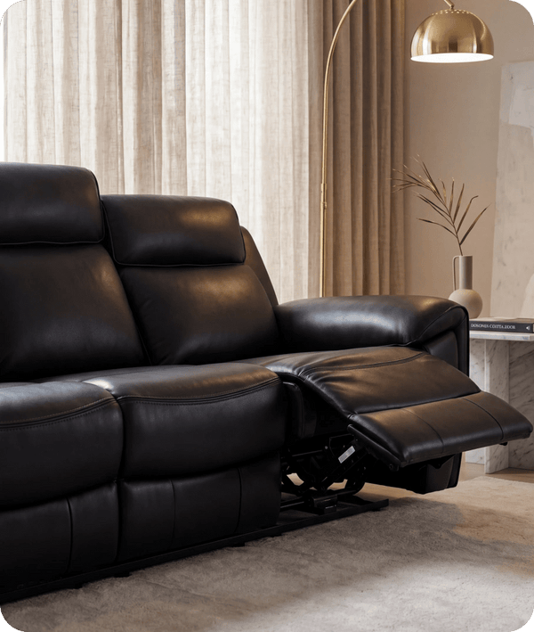 Leo Genuine Leather Black Electric Power Recliner 3 Seater Sofa
