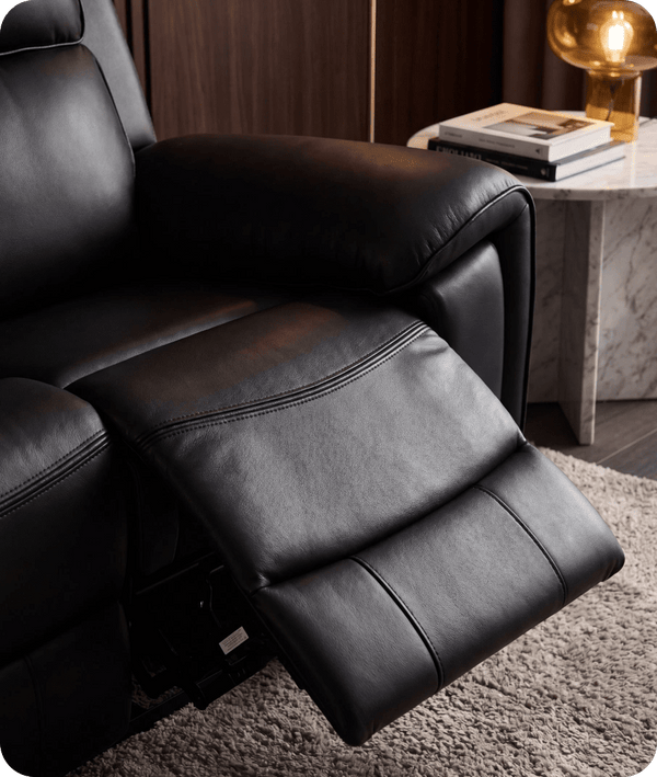 Leo Genuine Leather Black Electric Power Recliner 2 Seater Sofa