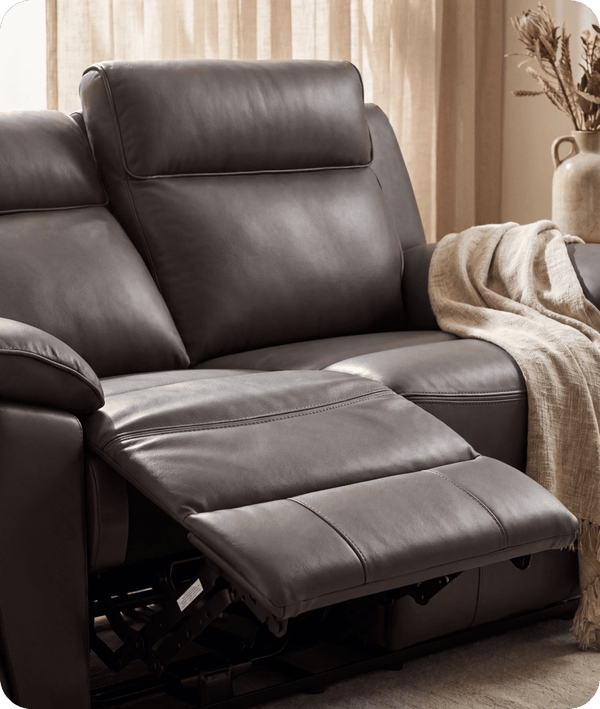Leo Genuine Leather Grey Electric Power Recliner 2 Seater Sofa