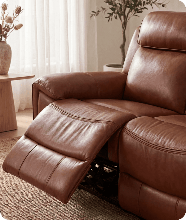 Leo Genuine Leather Tan Electric Power Recliner 2 Seater Sofa
