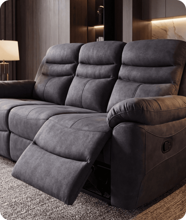 Bristol Grey Fabric Manual Recliner 3 Seater Sofa