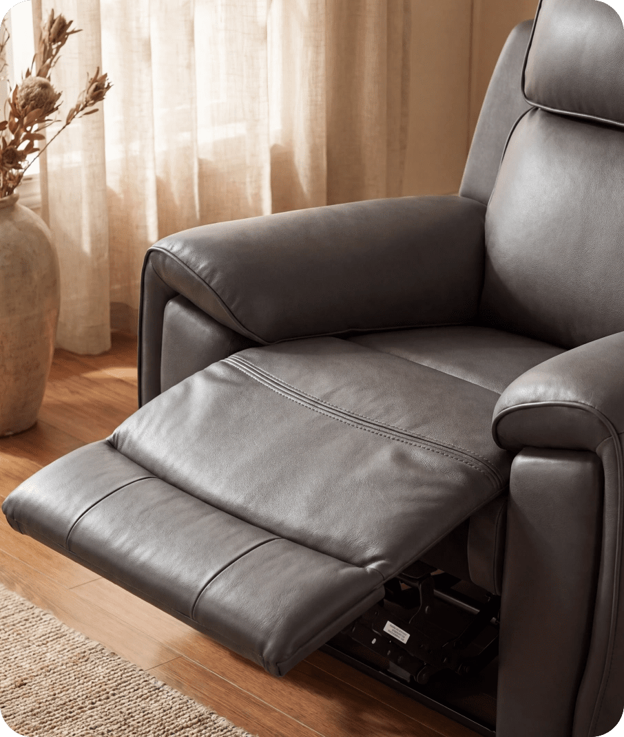 Leo Genuine Leather Grey Electric Power Recliner Armchair