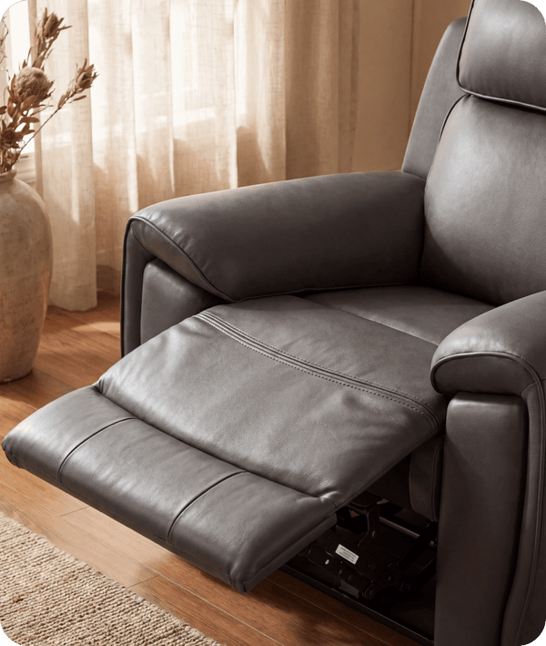 Leo Genuine Leather Grey Electric Power Recliner Armchair
