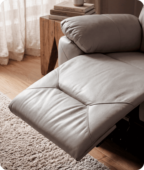 Milano Genuine Leather Light Grey Electric Power Recliner Armchair