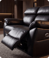 Torino Genuine Leather Black  Electric Power Recliner 2 Seater