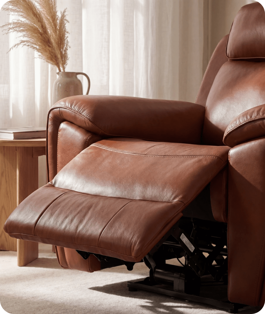 Leo Tan Genuine Leather Armchair with Electric Power Recliner