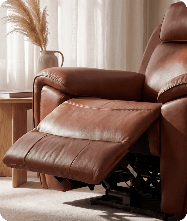 Leo Tan Genuine Leather Armchair with Electric Power Recliner
