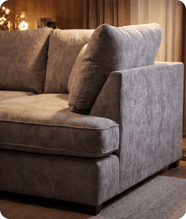Mayfair Grey Fabric U Shape High Back Corner Sofa + Footstool
