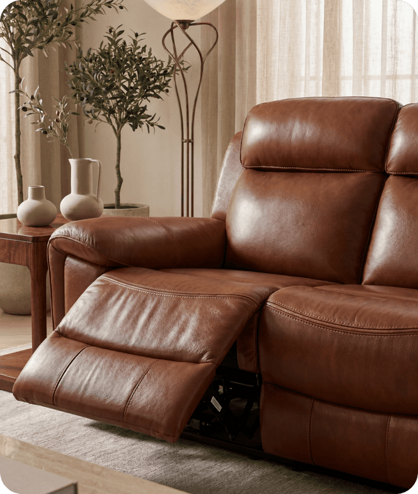 Leo Genuine Leather Tan Electric Power Recliner 3 Seater