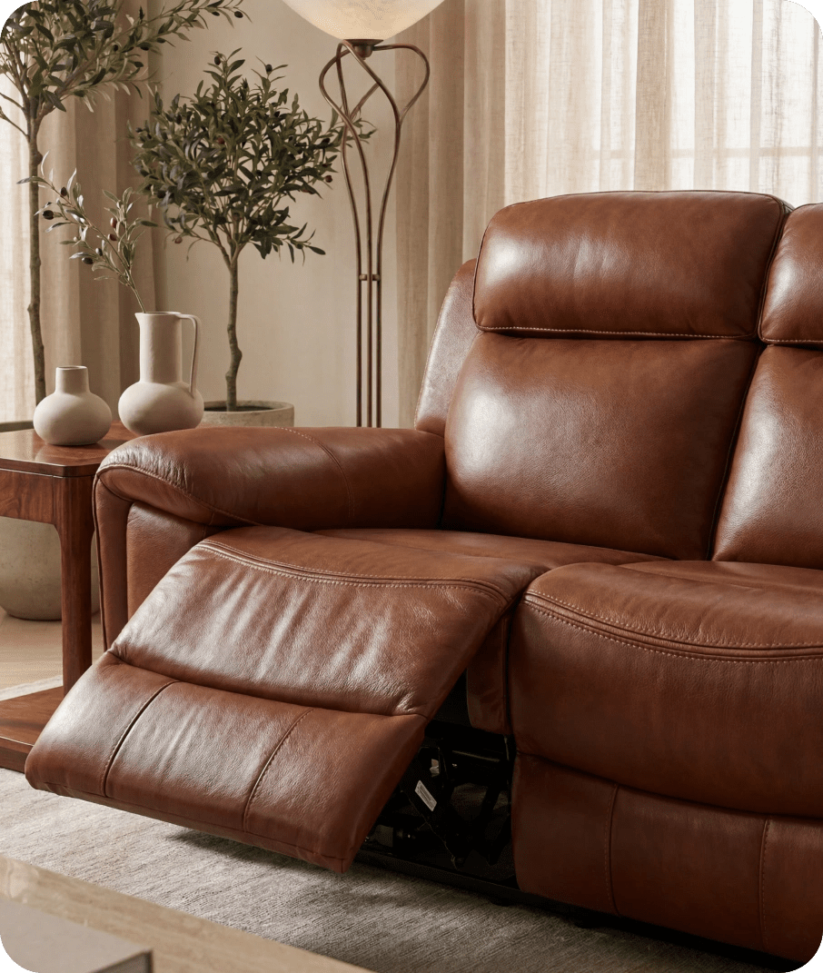 Leo Genuine Leather Tan Electric Power Recliner 3 Seater