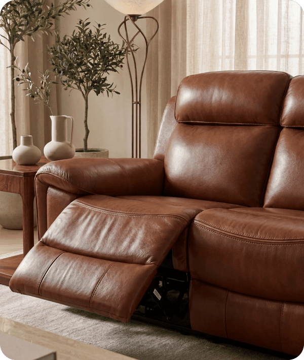 Leo Genuine Leather Tan Electric Power Recliner 3 Seater