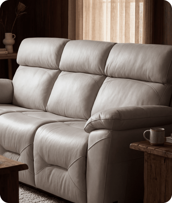 Milano Genuine Leather Light Grey Electric Power Recliner 3 Seater Sofa