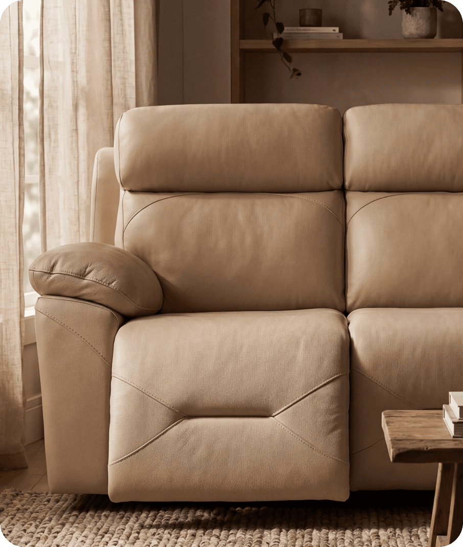Milano Genuine Leather Cream Electric Power Recliner 3 Seater Sofa