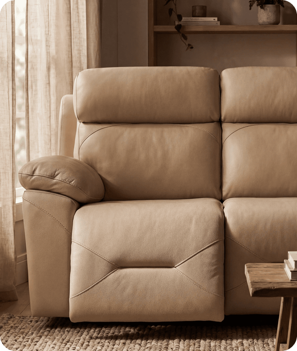 Milano Genuine Leather Cream Electric Power Recliner 3 Seater Sofa