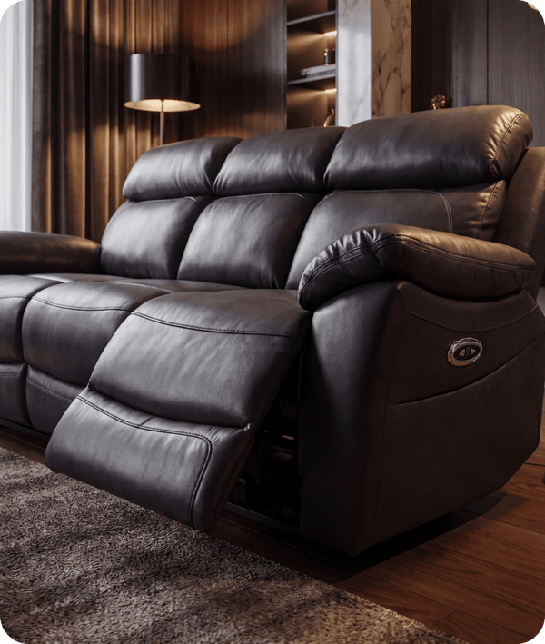 Torino Genuine Leather Black Electric Power Recliner 3 Seater