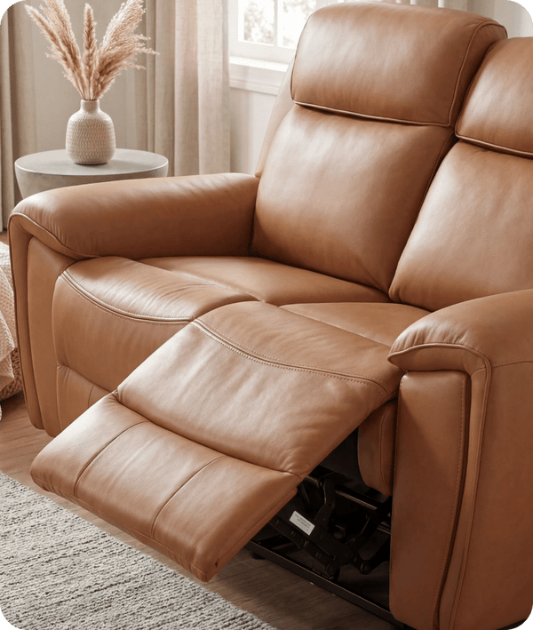 Leo Genuine Leather Caramel Electric Power Recliner 2 Seater Sofa