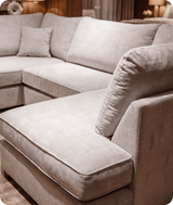 Mayfair Silver  Fabric U Shape High Back Corner Sofa + Footstool