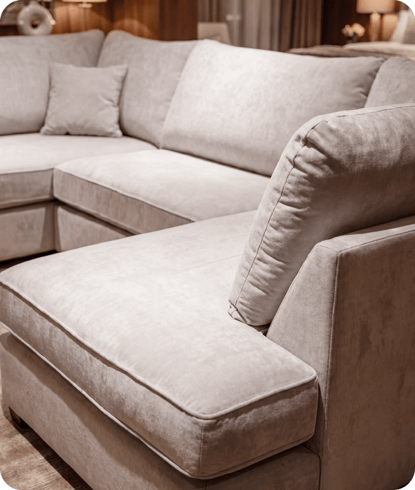 Mayfair Silver  Fabric U Shape High Back Corner Sofa + Footstool