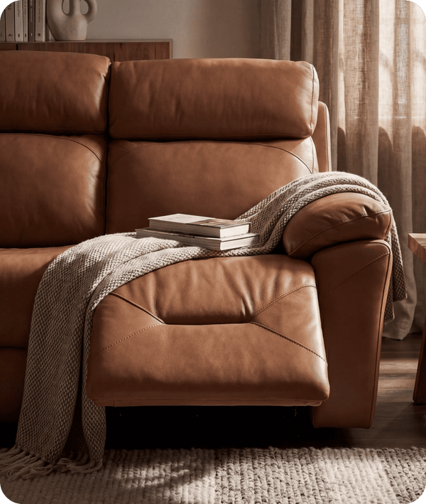 Milano Genuine Leather Caramel Electric Power Recliner 3 Seater Sofa