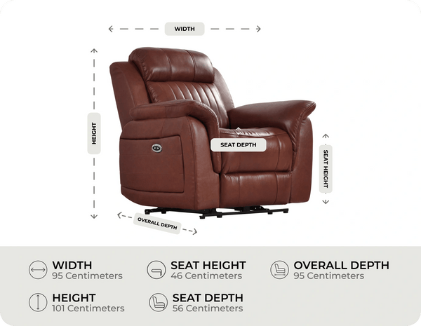 Martini Tan Leather Electric Recliner Armchair measurement