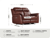 Martini Genuine Leather Tan Electric Power Recliner 2 Seater Sofa measurement 