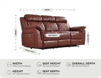 Martini Genuine Leather Tan Electric Power Recliner 3 Seater Sofa measurement 