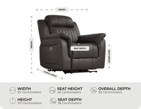 Martini Genuine Leather Grey Electric Power Recliner Armchair measurement