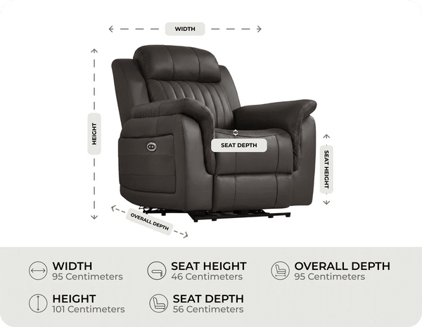Martini Genuine Leather Grey Electric Power Recliner Armchair measurement