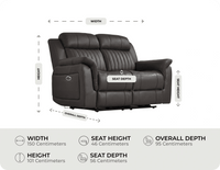 Martini Genuine Leather Grey Electric Power Recliner 2 Seater Sofa measurement