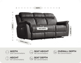 Martini Genuine Leather Grey Electric Power Recliner 3 Seater Sofa measurement 