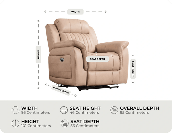 Martini Cream Leather Power Recliner Armchair measurement 