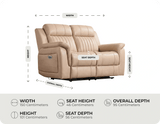 Martini Genuine Leather Cream Electric Power Recliner 2 Seater Sofa measurement