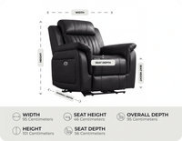 Martini Genuine Leather Black Electric Power Recliner Armchair measurement 