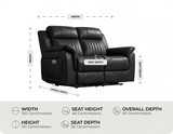 Martini Genuine Leather Black Electric Power Recliner 2 Seater Sofa measurement