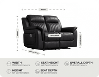 Martini Genuine Leather Black Electric Power Recliner 2 Seater Sofa measurement