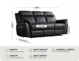 Martini Genuine Leather Black Electric Power Recliner 3 Seater Sofa measurement 