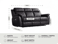 Martini Genuine Leather Black Electric Power Recliner 3 Seater Sofa measurement 