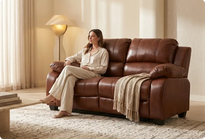 Veloura Tan Leather 2 Seater Sofa