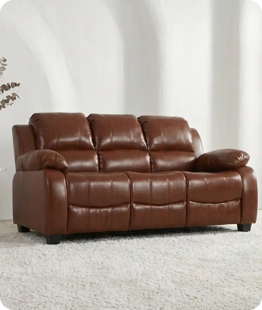 Veloura Tan Leather 3 Seater Sofa
