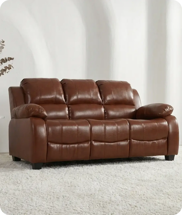 Veloura Tan Leather 3 Seater Sofa