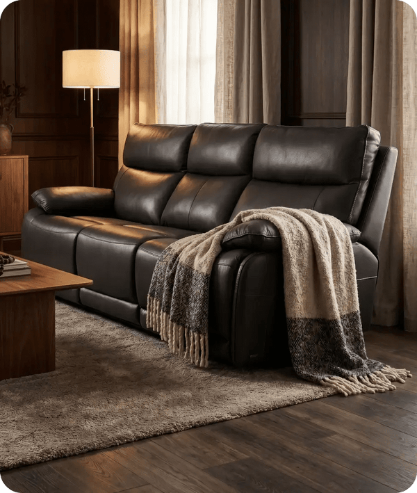 Turin Genuine Grey Leather Electric Power Recliner 3 Seater Sofa