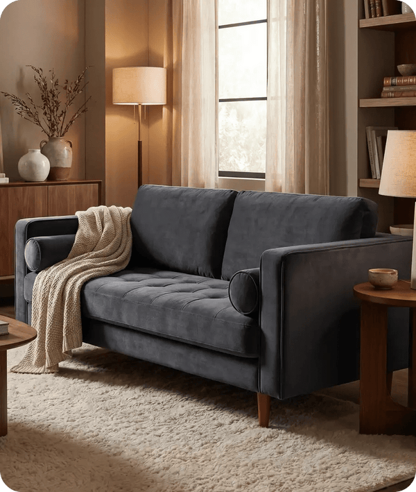 Scott Grey Velvet 2 Seater Sofa